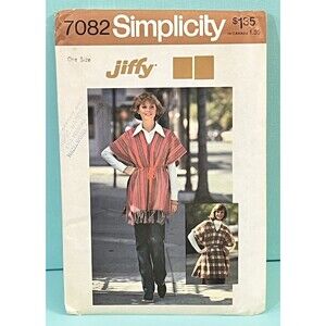 Vintage 1975 Simplicity Pattern 7082 Womens Long BOHO Fringe PONCHO Hippie UNCUT